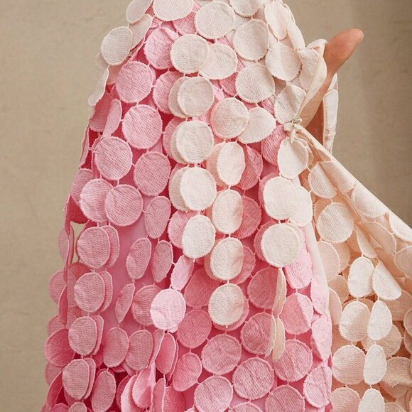 Pink Elegant Women's Round Tassel Hollow Out Embroidery High Waist Slip Dress - Picture 8 of 8